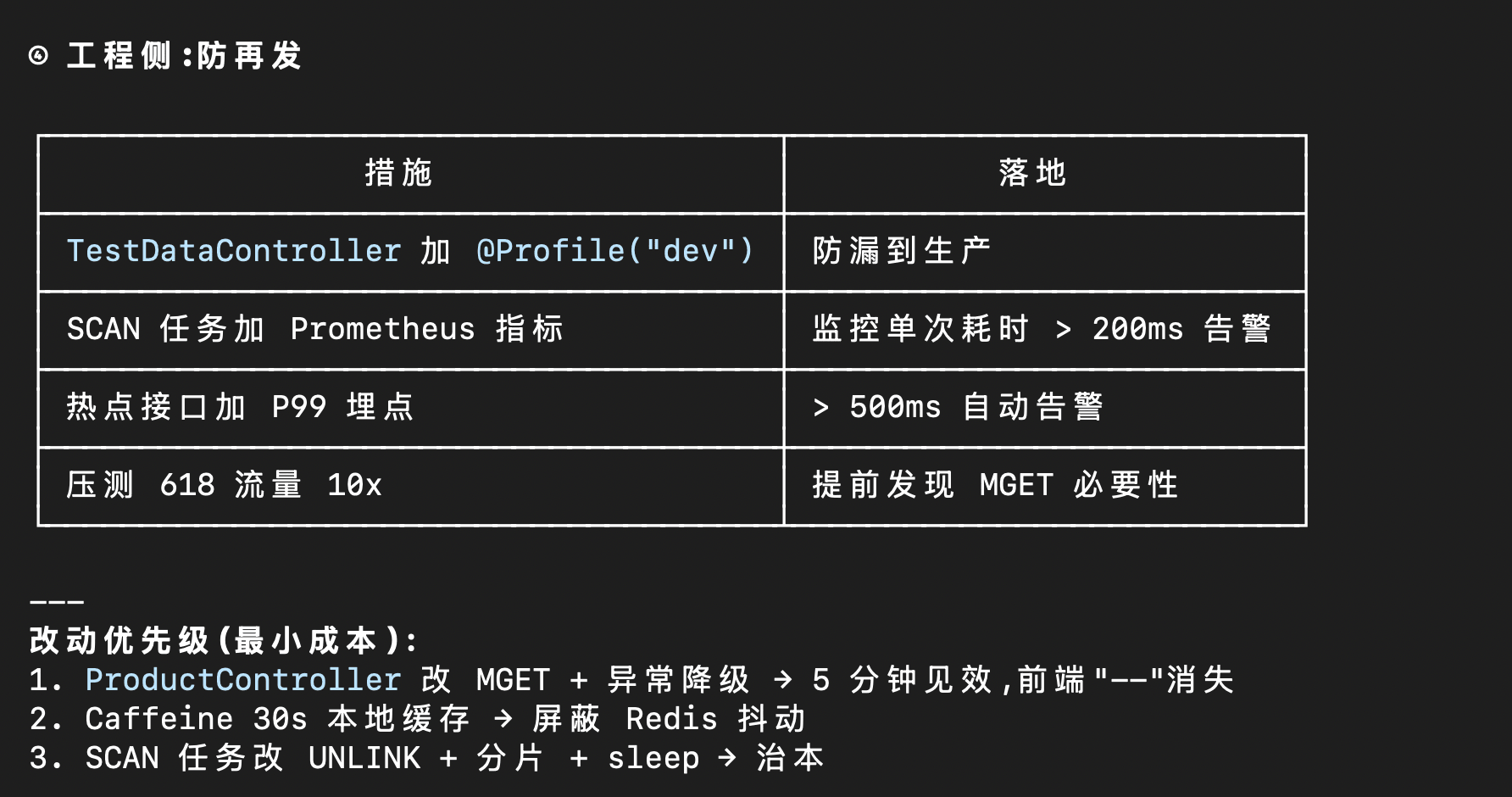 监控埋点建议与告警阈值：SCAN 操作红线设为 200ms