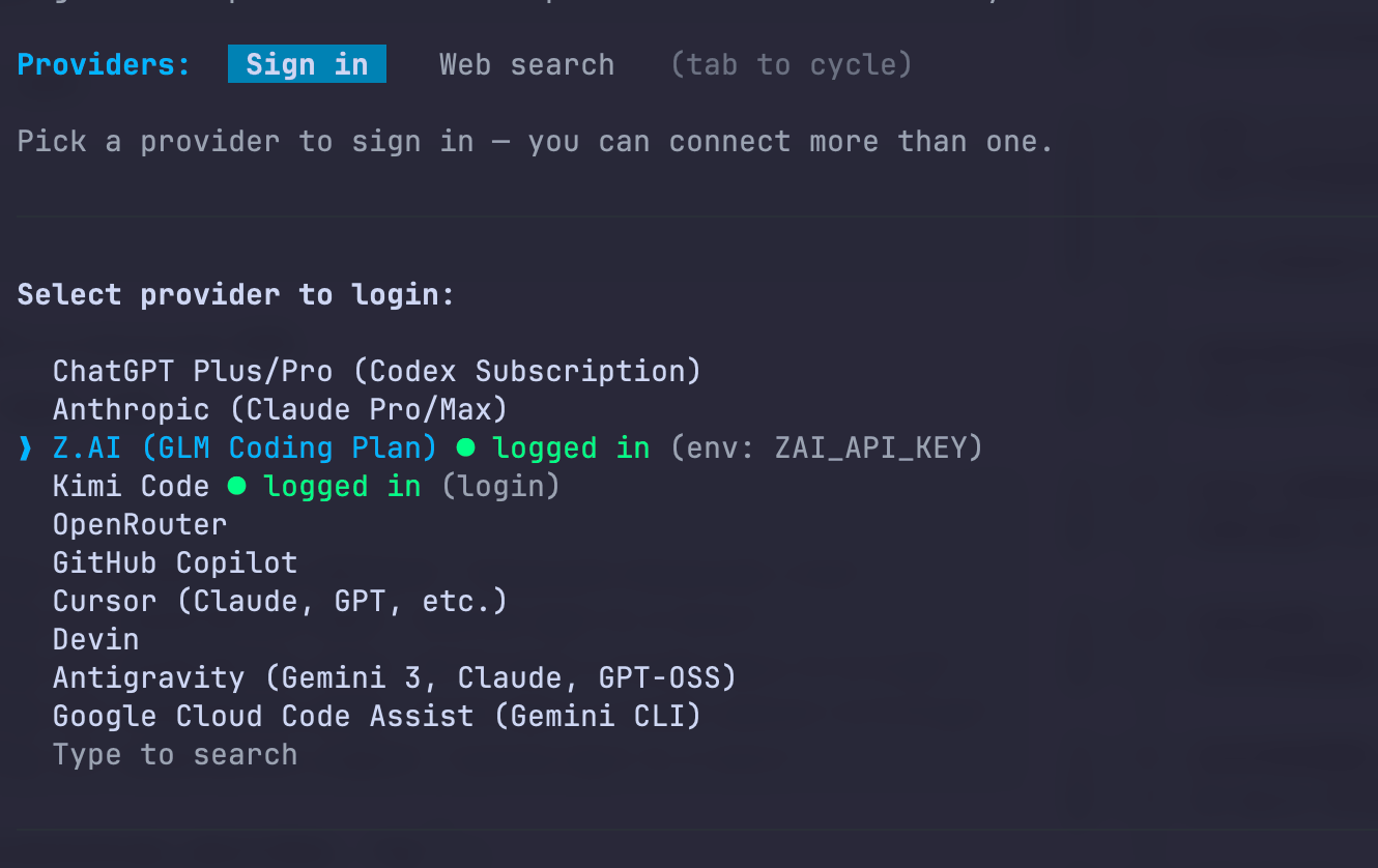 oh-my-pi 第一次启动选择模型 provider